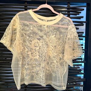 Anthropologie Embroidered Mesh Top